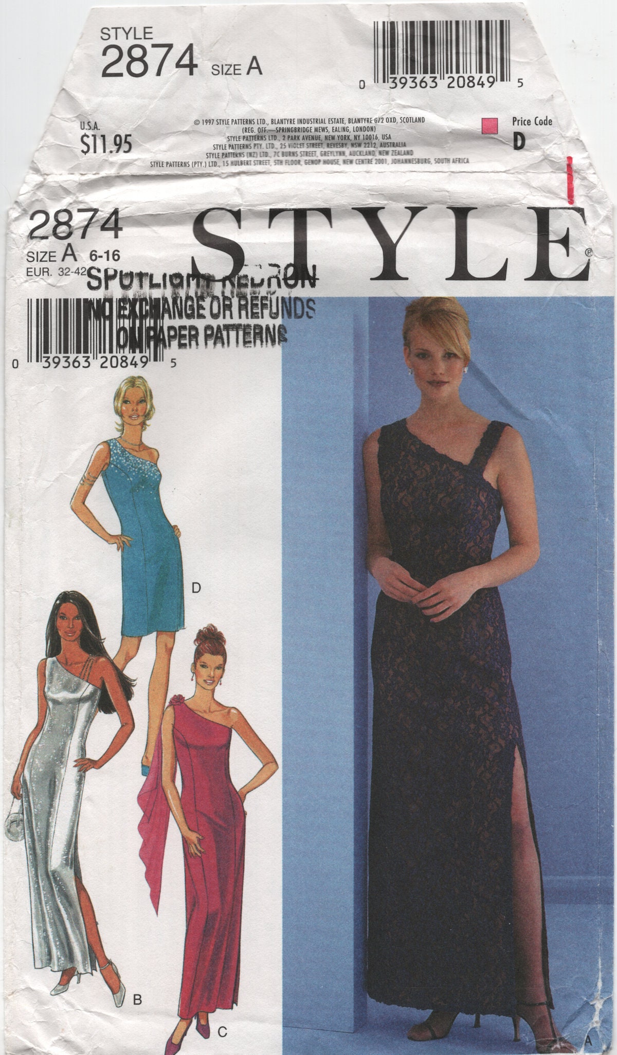 Style 2874 One Shoulder Evening Dress in Two Lengths, Uncut, Factory ...