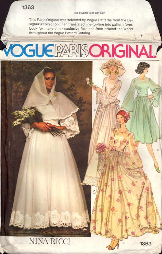 Vogue Paris Original 1363 Nina Ricci Bridal or Bridesmaid Dress, Belt, Slip  and Scarf, Uncut, Factory Folded Sewing Pattern Size 10 - Etsy