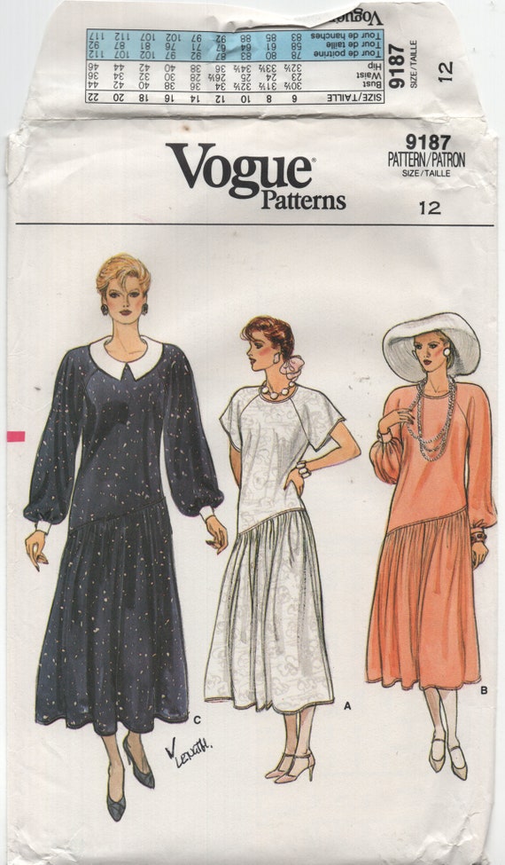 Sewing Pattern: Vogue 9187 Asymmetric Drop Waist Dress in Two Lengths,  Uncut, Factory Folded, Size 12 - Etsy