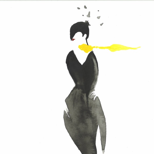 Peinture à l’aquarelle originale silhouette femme