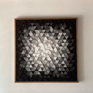 Geometric Wood Wall Sculpture: Luna - Black, White & Brown - 40"x40"