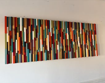 Large Colorful Wood Wall Art Sculpture - Mid Century Modern