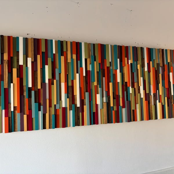Large Colorful Wood Wall Art Sculpture - Mid Century Modern
