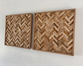 Geometric Wood Wall Art: Double Herringbone, Modern Boho Decor - 2x26'' Panels
