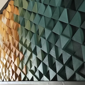 Geometric Wood Wall Art: 3D Triangle Sculpture, Handcrafted Frame