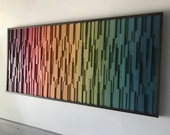 Gradient Wood Wall Art: Full Bloom Reclaimed Wood - Walnut Frame