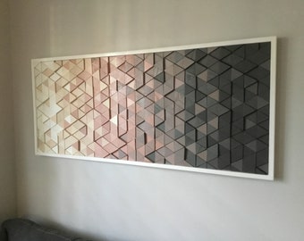 Geometric Wood Wall Art: Mid Century Modern Sculpture, Reclaimed Wood