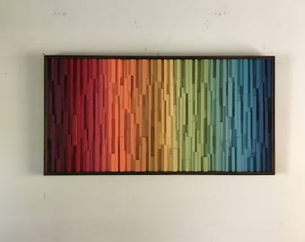 Wood Wall Sculpture: Colorful Gradient 3D Art - 26x50