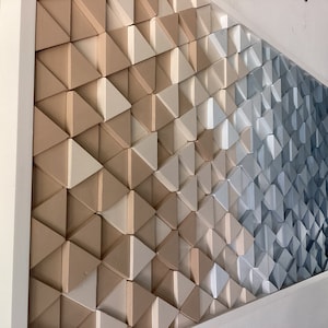 Geometric Wood Wall Art: Blue Coastal Sculpture, Handcrafted Frame