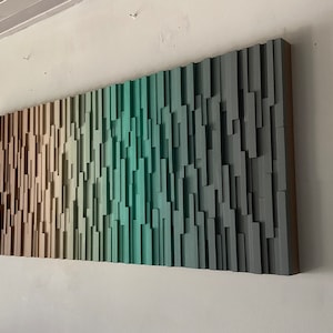 Geometric Wood Wall Art: Coastal Boho Sculpture, Brown Beige Green Gray