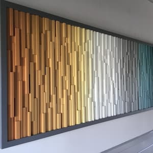 Large Wood Wall Sculpture: Modern Color Gradient Art