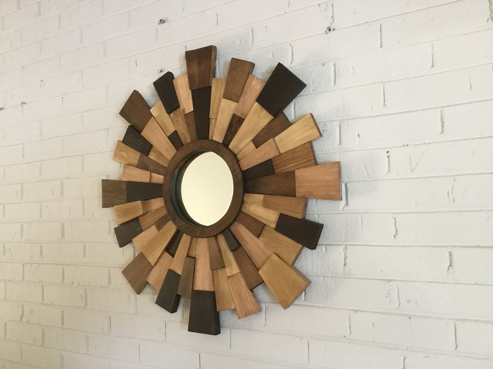 Wood Sunburst Mirror 28 Sunburst Wood Tone Mirror Wood Etsy
