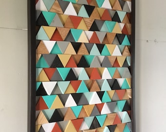 Wood wall art-Geometric wood art-Triangle art- Mid century modern art-Reclaimed wood are- 3D wood art