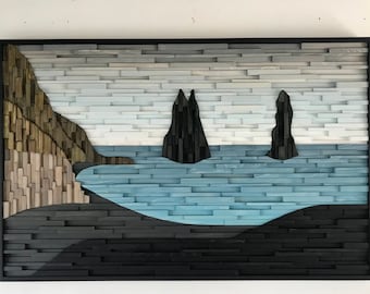 Iceland Black Sand Beach Wood Wall Art: Reynosfjara Landscape Sculpture