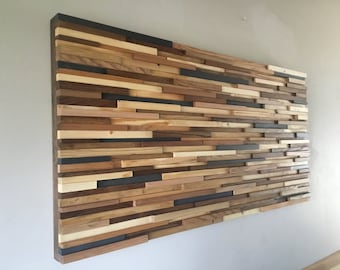 Reclaimed Wood Wall Art: Modern Abstract Wood Sculpture, 24x48