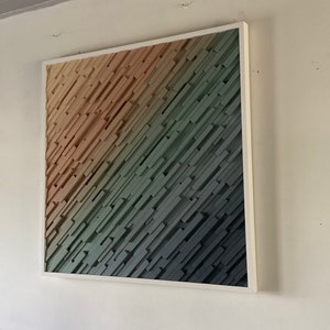 手作りサンセットベイ木製ウォールアート：幾何学模様の再生木彫刻（38インチ×38インチ）