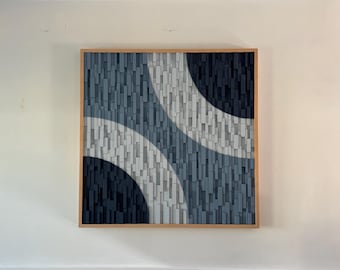 Large Geometric Wood Wall Art: Blue Dimensional Circles, 40"x40" Maple Frame