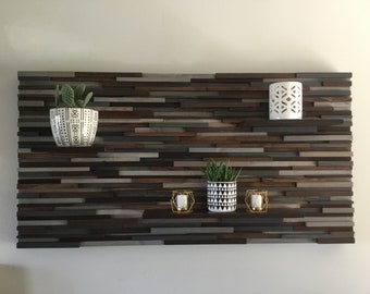 Reclaimed Wood Wall Art with Shelves: Modern Wood Sculpture, Austin Made