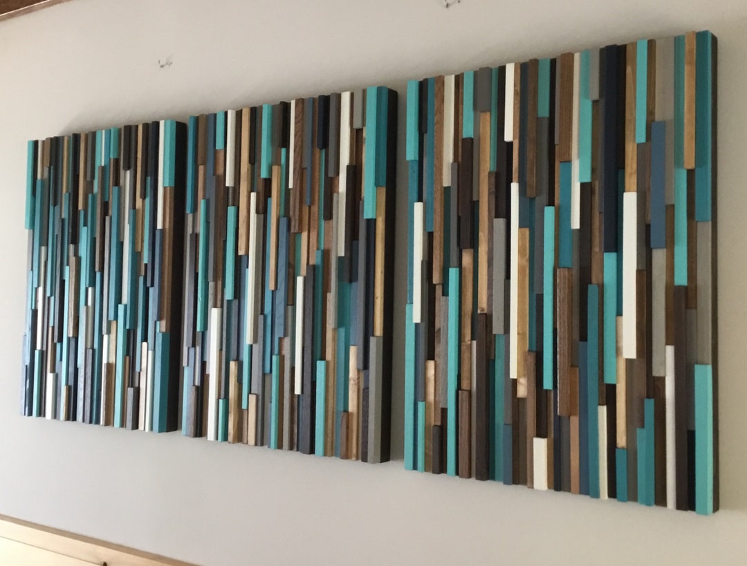 Wood Wall Art/zuri/blues and Brown wood Wall Sculpture modern Rustic