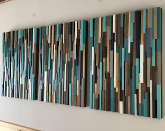 Modern Rustic Wood Wall Art: Coastal Blues Sculpture, 3D Art