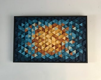 Geometric Wood Wall Sculpture: Colorful Triangle Art, Mid-Century Modern