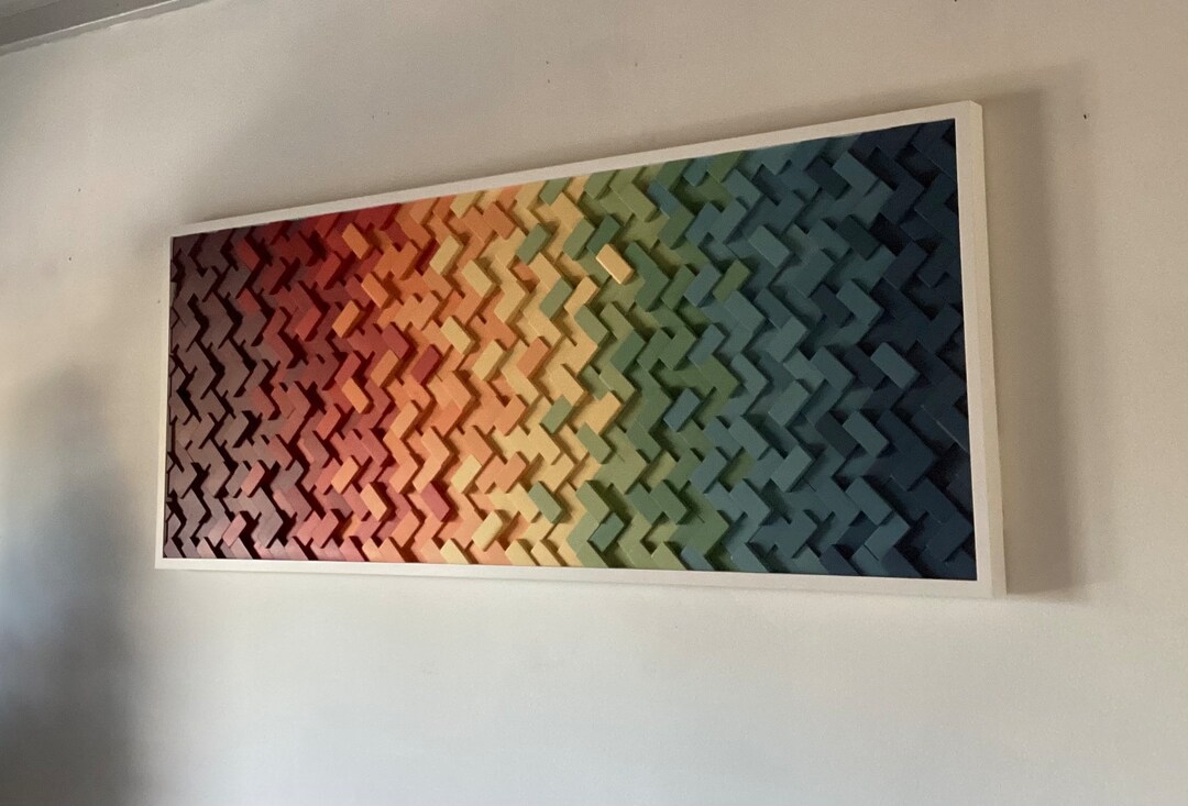 Wood Wall Artwood Wall Sculpture Colorful Wall Art Herringbone Design