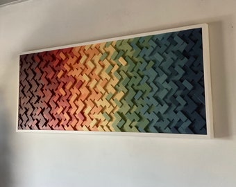 Wood wall art-wood wall sculpture - colorful wall art- Herringbone design art- unique art- wall decor- dimensional wood art