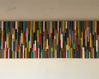 Grande sculpture d'art murale en bois : design moderne Mid-Century