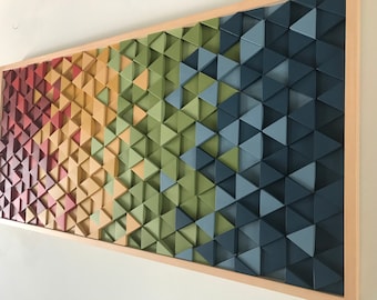 wood wall art-colorful art- maple frame-modern wall art-modern art-dimensional art-wood art-