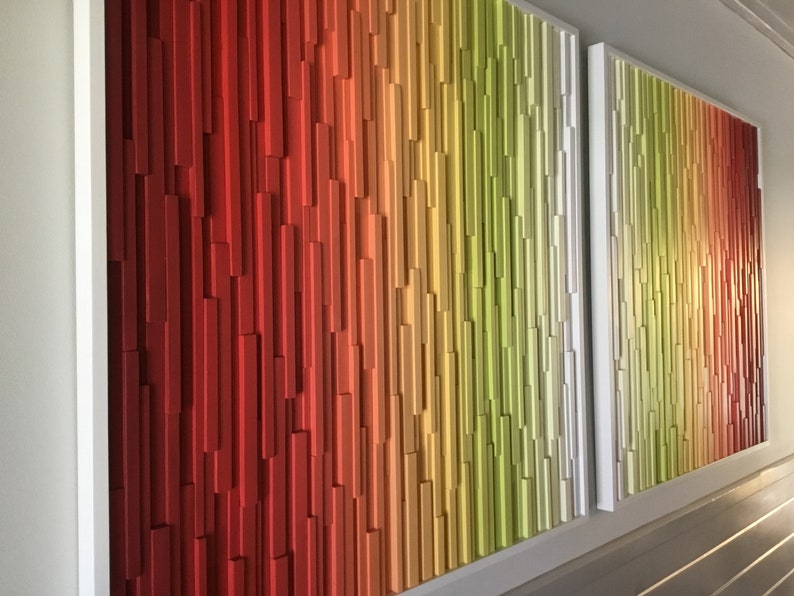 Wood wall sculpture vibrant wall art XL 43x90 gradient Etsy