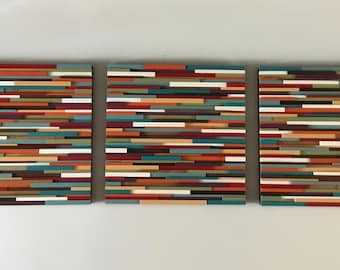 Modern Wood Wall Sculpture: Colorful Mid Century Art, Versatile Display