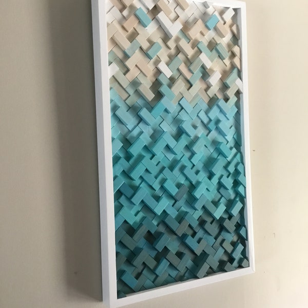 Herringbone design - wood wall art - Art sculpture - dimensional wall art-wooden wall art - beach colors - modern wall art-original design