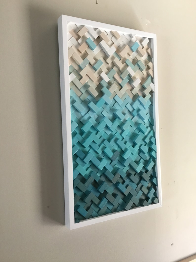 Herringbone Design Wood Wall Art Sculpture Dimensional Wooden Beach Colors Modern