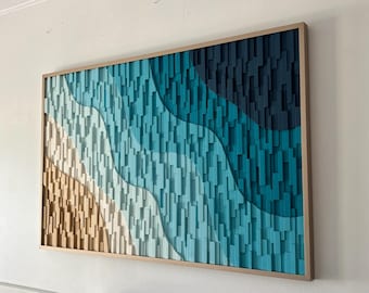 Handgefertigte Holzskulptur: Küstenwellen-Skulptur, 36x56