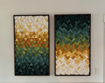 Reclaimed Wood Wall Art Set: Mid-Century Modern Sculpture, Blue Green Orange
