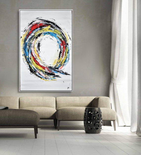 Tableau ABSTRAIT Cercles peinture acrylique et éléments métal