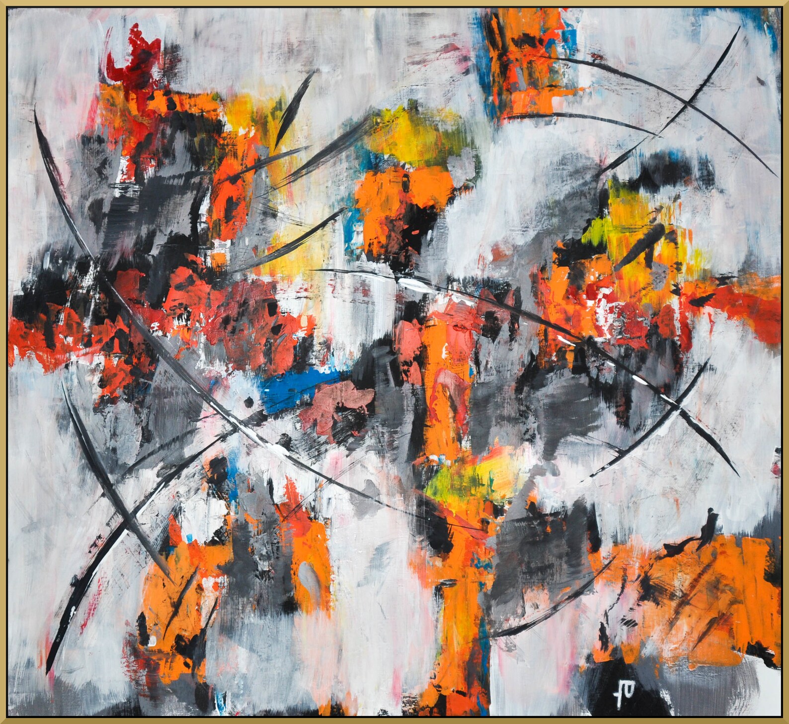 Original Abstract Art Painting on Canvas Contemporary Art, Orange Black