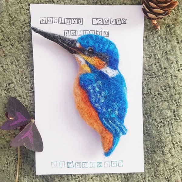 Kingfisher Brooch Scarf Pin Badge Needle Felted British Birds Handmade Gift Accessoire