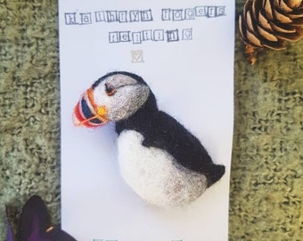 Puffin Brooch Scarf Pin Badge Needle Felted British Birds Handmade Gift Accessory