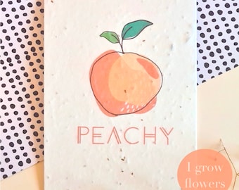 Plantable seed postcard with fun peachy original quirky illustration. Unique gift to plant to grow wildflowers.