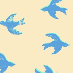 Ivory Bluebird 108” Wide Backing by Heather Ross Quilt Fabric Vintage Retro #54543W-1DES