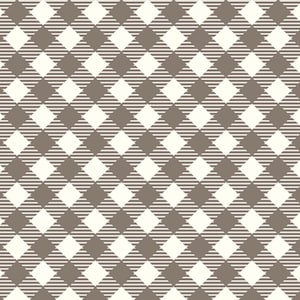 Op de afbeelding: Een naadloos patroon van bruine en witte vierkanten, wat een geruit ontwerp creëert. De vierkanten zijn diagonaal gerangschikt, waarbij de bruine vierkanten afwisselen met de witte vierkanten.