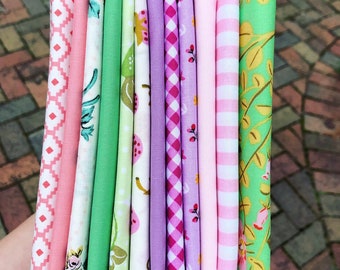 Heather Ross & Coordinating 12 1930's Repro Feedsack Prints Fat Quarter Bundle, Vintage Retro