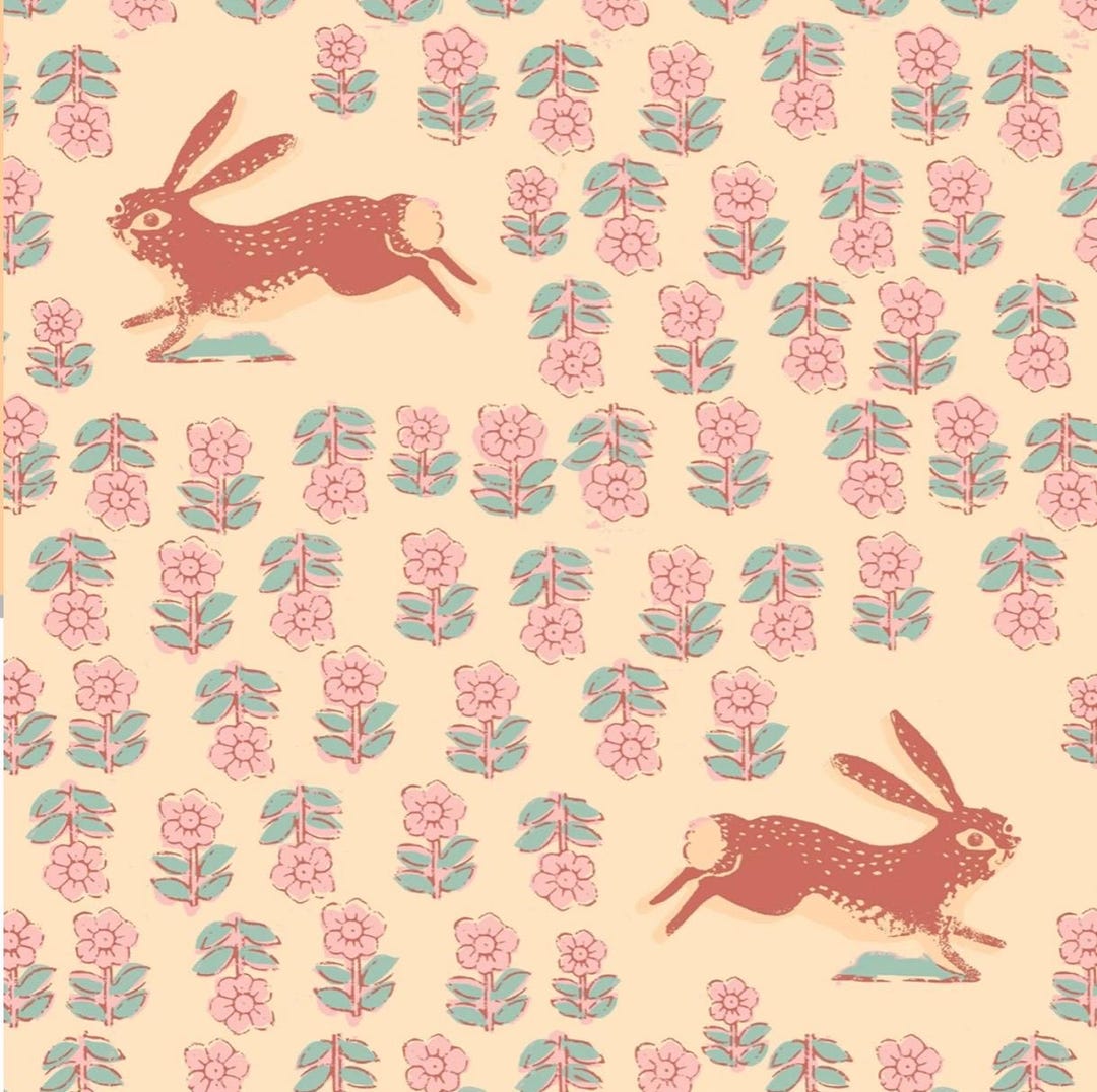 Blush Rabbit 108” Wide Backing by Heather Ross Quilt Fabric Vintage ...
