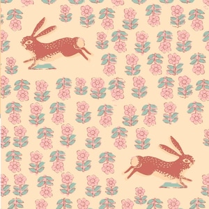 Blush Rabbit 108” Wide Backing by Heather Ross Quilt Fabric Vintage Retro #54542W-1DES