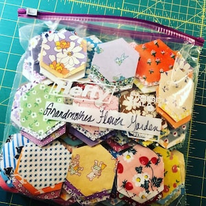 English Paper Piece Grandmother's Flower Garden Pre Cut Quilt Kit Hexagons Open & Sew! Sale!!