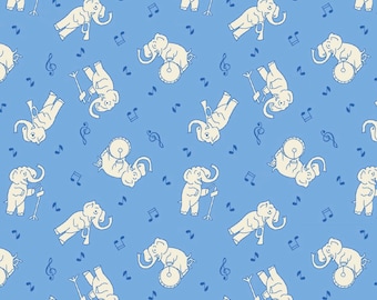Nana Mae 6 Blue Musical Elephants 1930’s Reproduction Fabric 2022 from Henry Glass Quilt