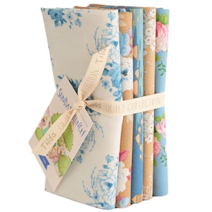 Sunday Brunch Half Yards 5 fabrics 18 x 44in Blue by Tilda Fabrics