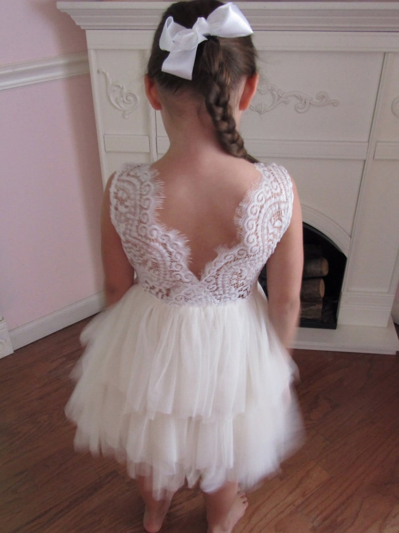 Pink flower girl dress First birthday dress White lace infant dress Baby flower girl Baby wedding dress Toddler party dress Boho Tulle tutu