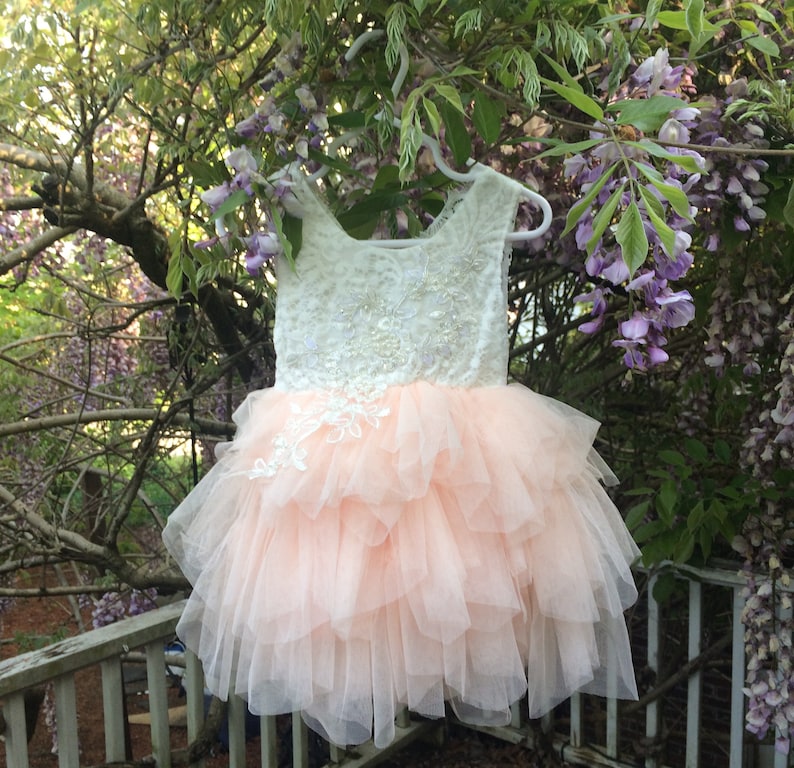 Pink flower girl dress First birthday dress White lace infant dress Baby flower girl Baby wedding dress Toddler party dress Boho Tulle tutu